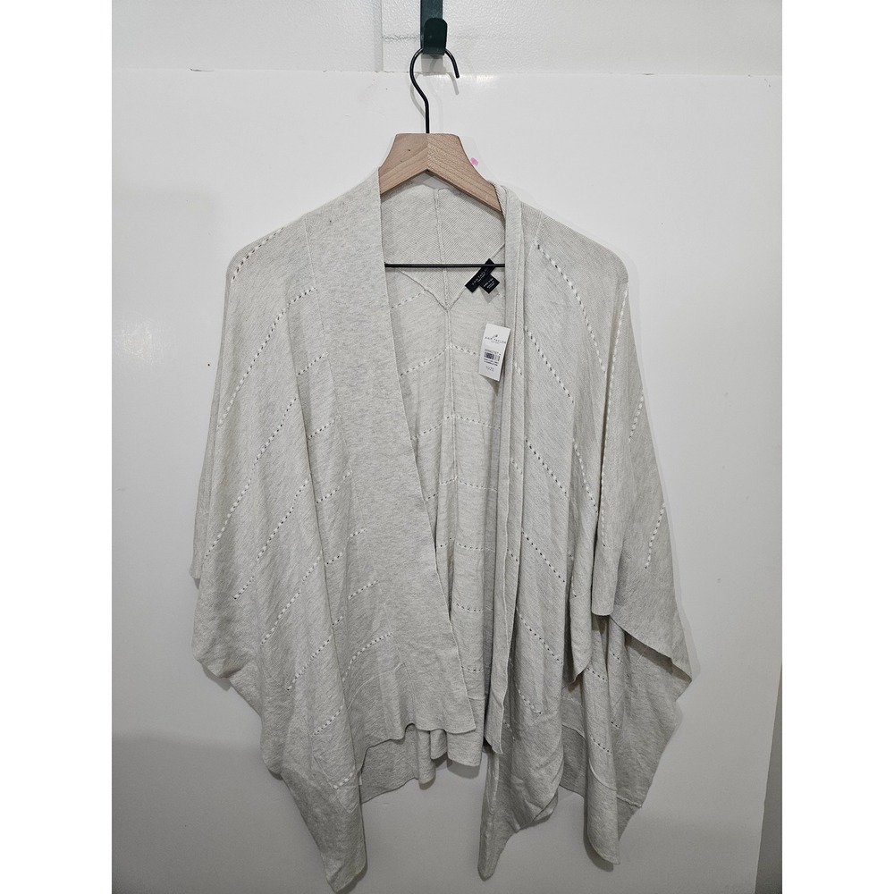 Ann Taylor Factory Oatmeal Heather Pointelle Chevron Open Front Poncho Cardigan
